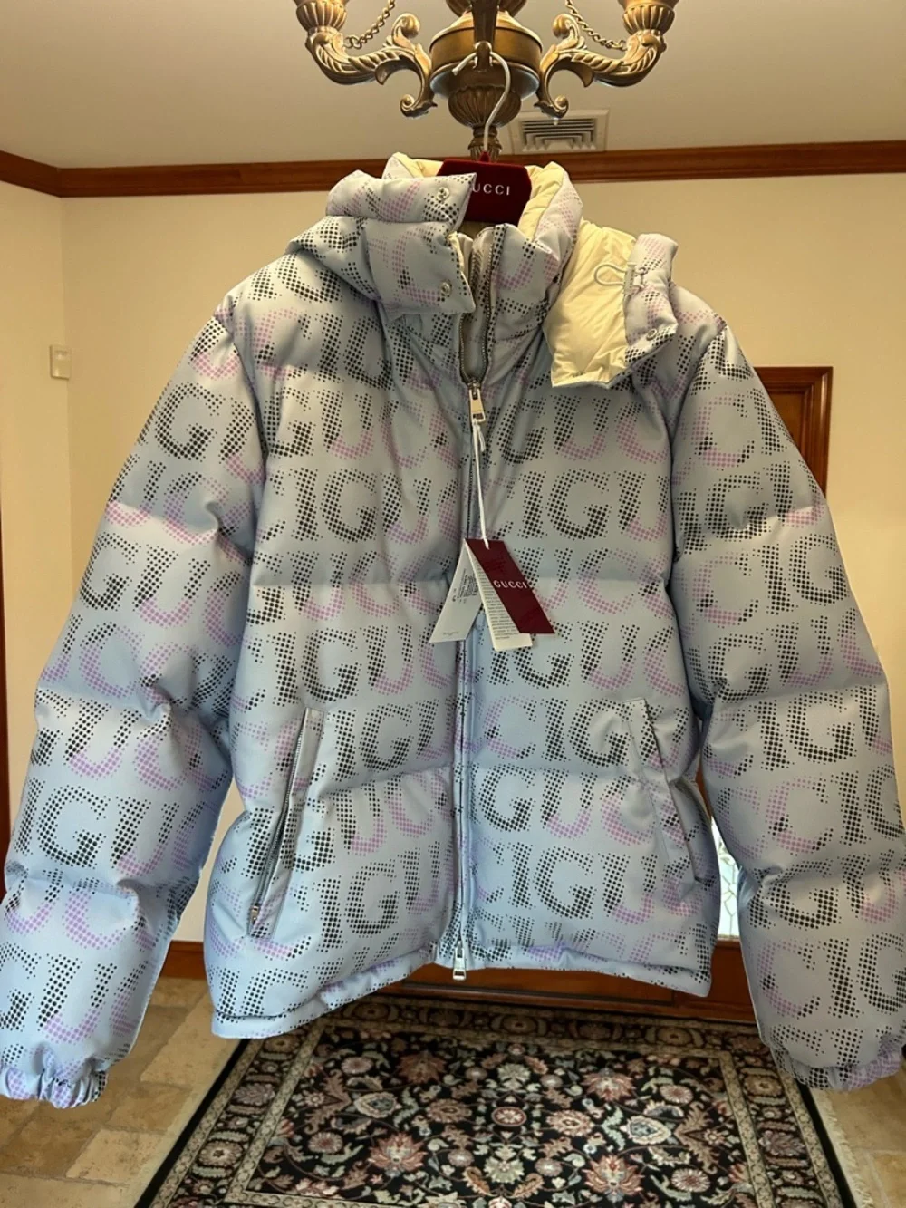 Men's Gucci printed technical Poplin puffer jacket size 54/xxl made in Italy